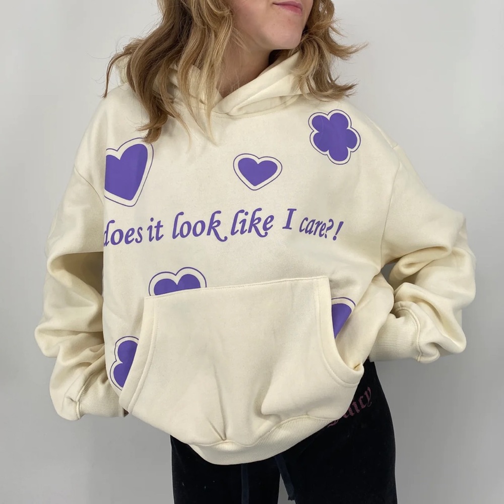 Cream and Purple Graphic Hoodie